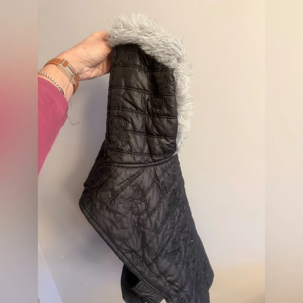 Top Paw Black Skull Dog Coat w/ Fur Trim Hood XL